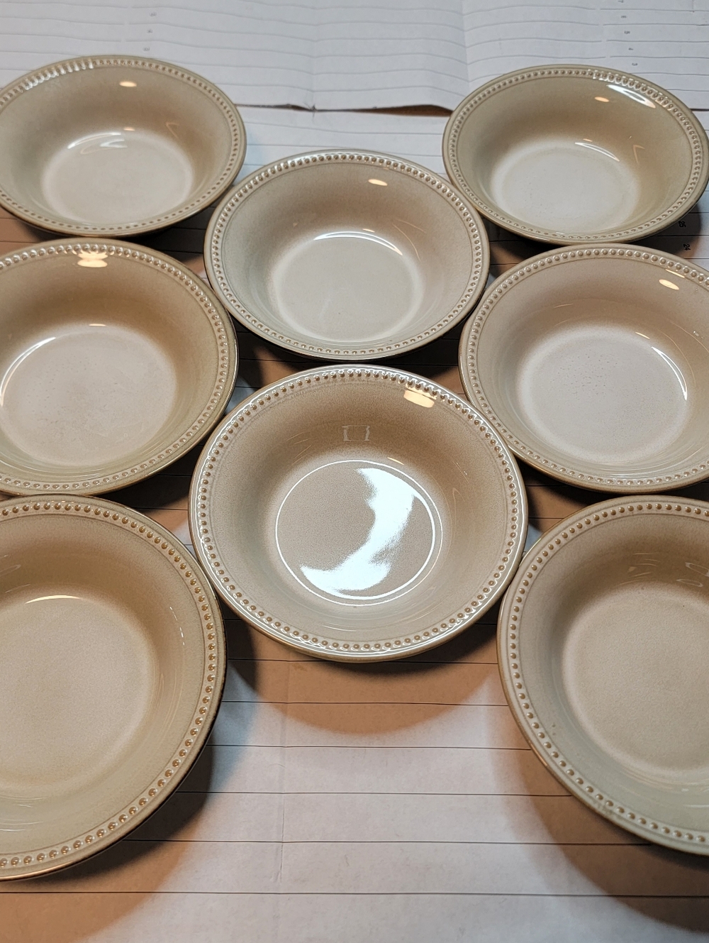 Lot Of 8 Pier 1 Spice Route Sesame Round Soup Cereal Bowls 8" Beaded Edge EUC